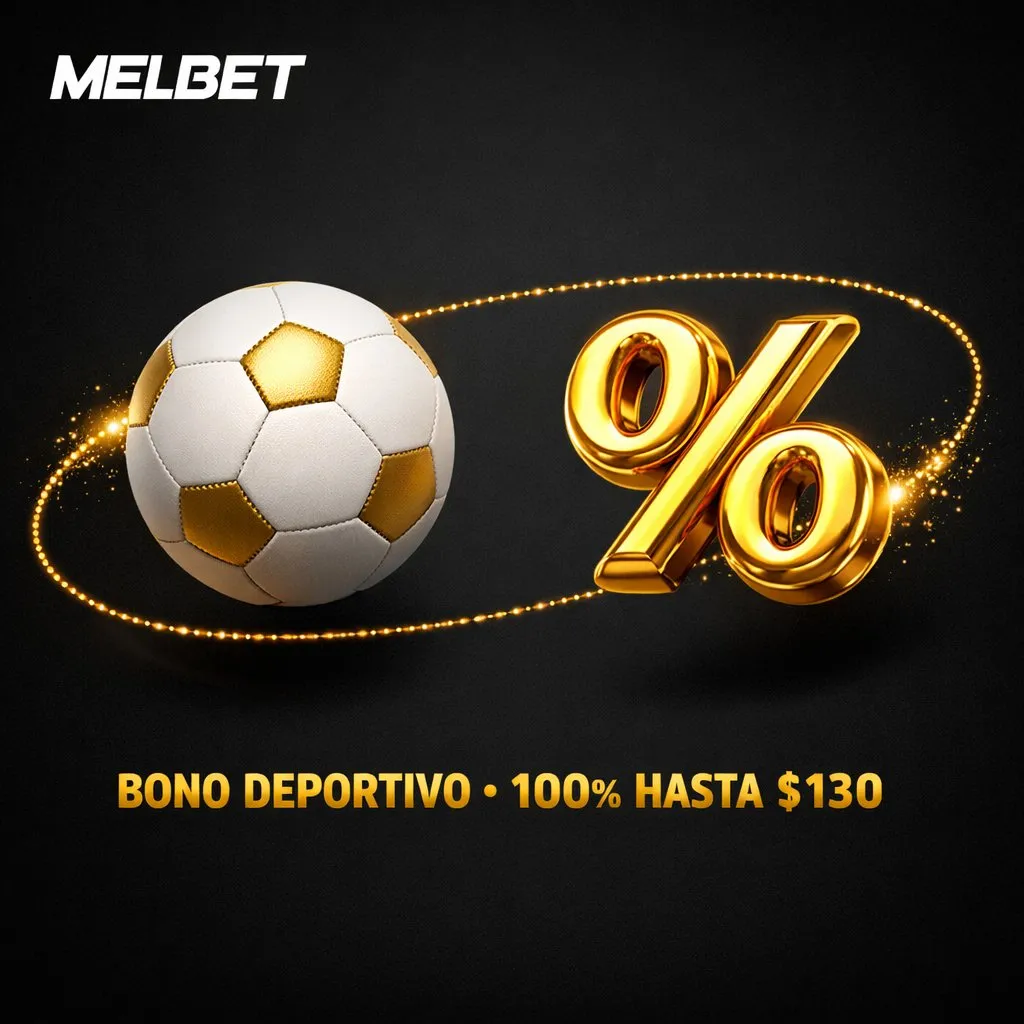 Melbet bono deportivo escudo dorado balon porcentaje fondo negro