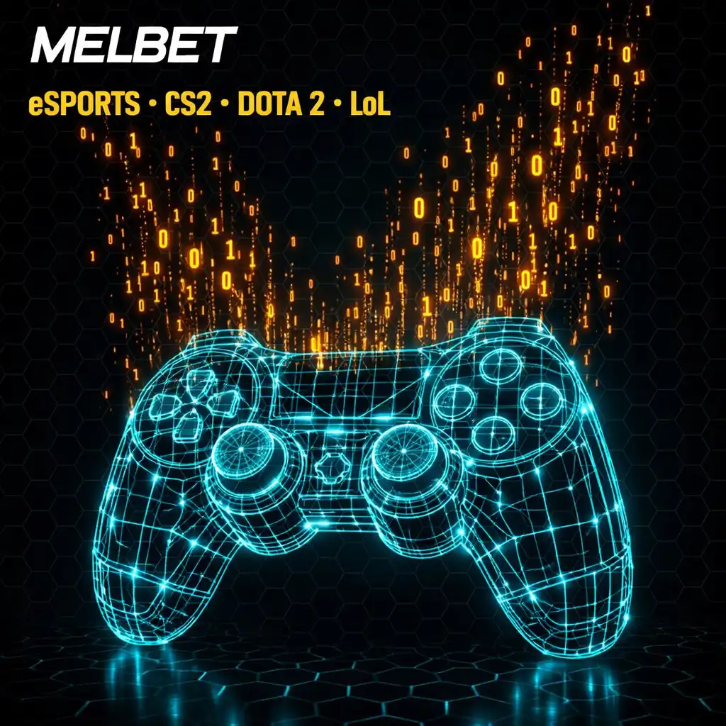 Melbet esports CS2 Dota2 controlador dorado teclado oscuro neon morado