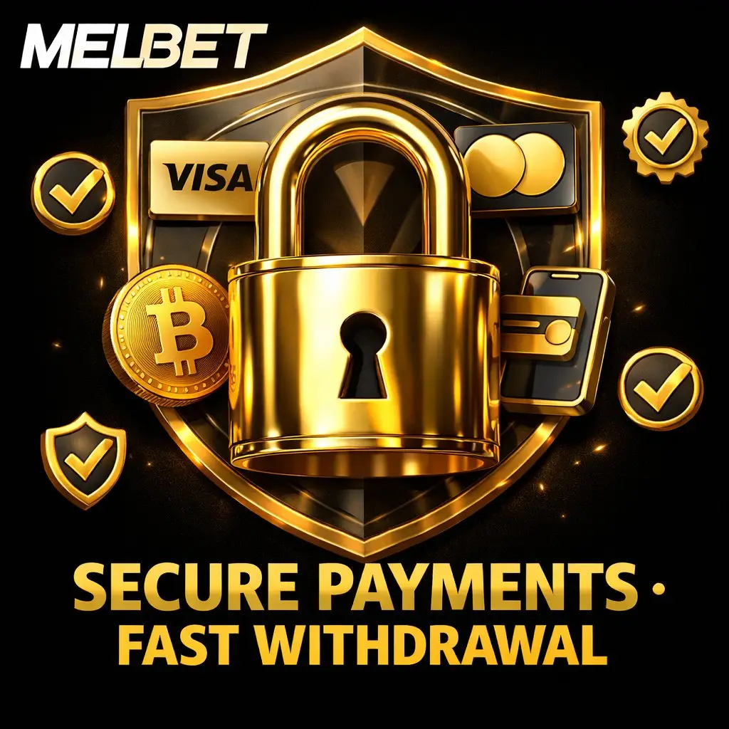 Melbet payment methods lock icon cards crypto dark background