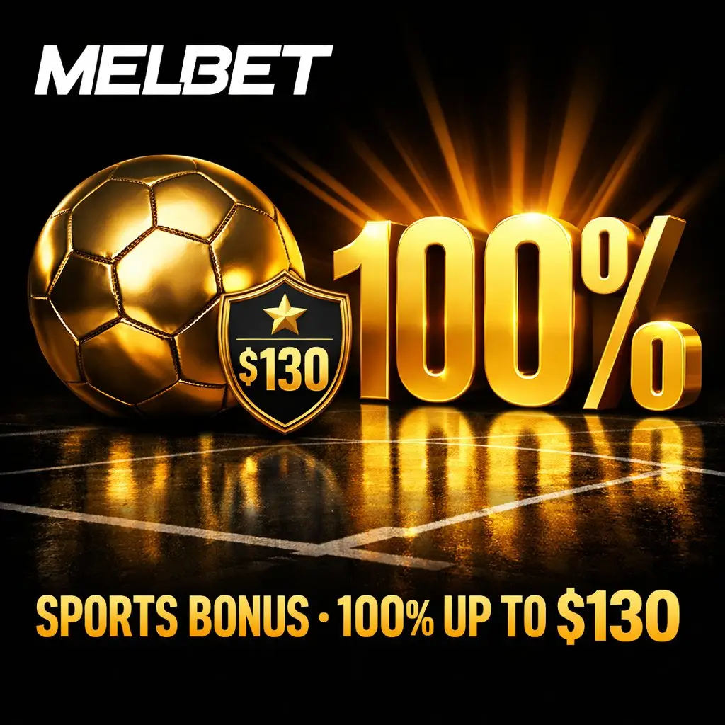 Melbet sports bonus football 100 percent dark background